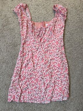 All in Favor Pink Floral Square-Neck Corset Bodice Mini Dress - Size M
